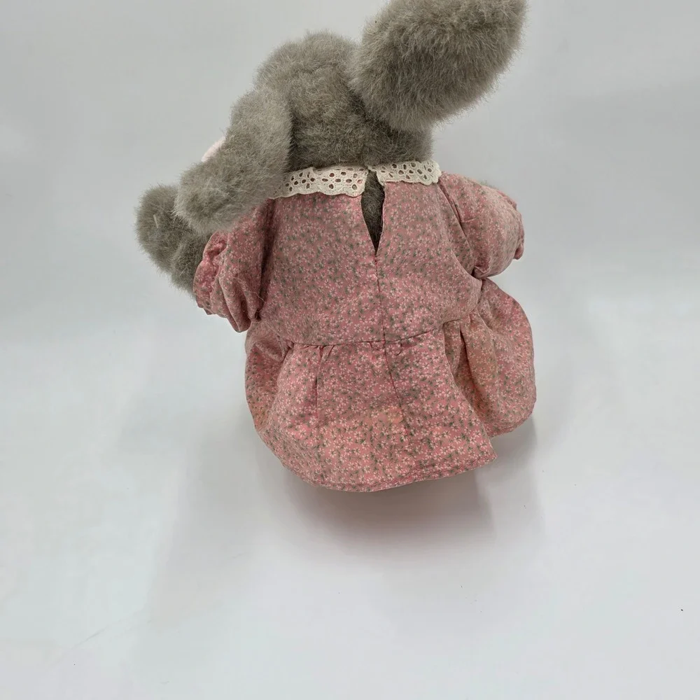 Vintage 1980s Applause Gray Bunny Rabbit Plush in Pink Dress 22